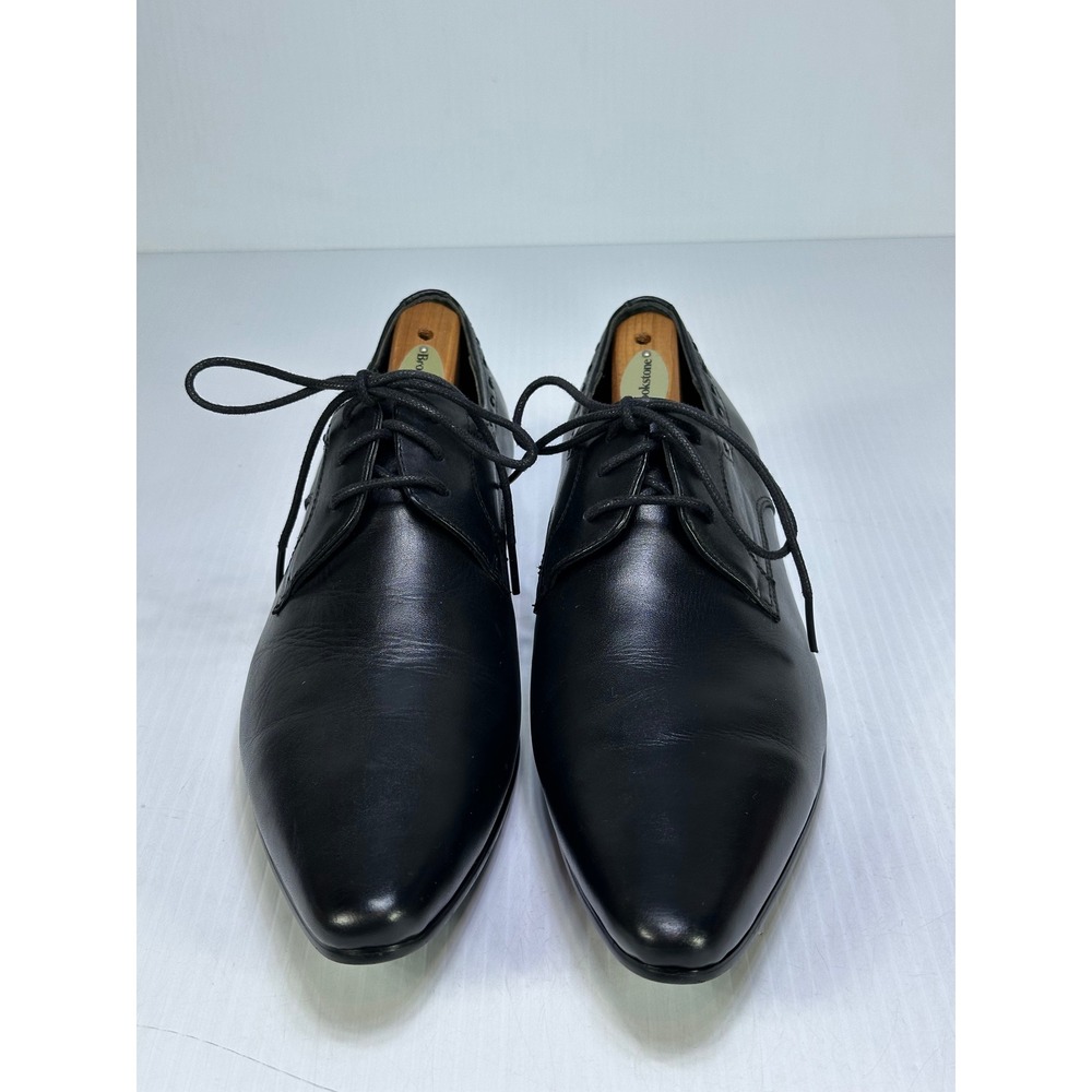 Salvatore Ferragamo Mens Black Leather Derby Dress Shoes Pointed Toe 40 Italy